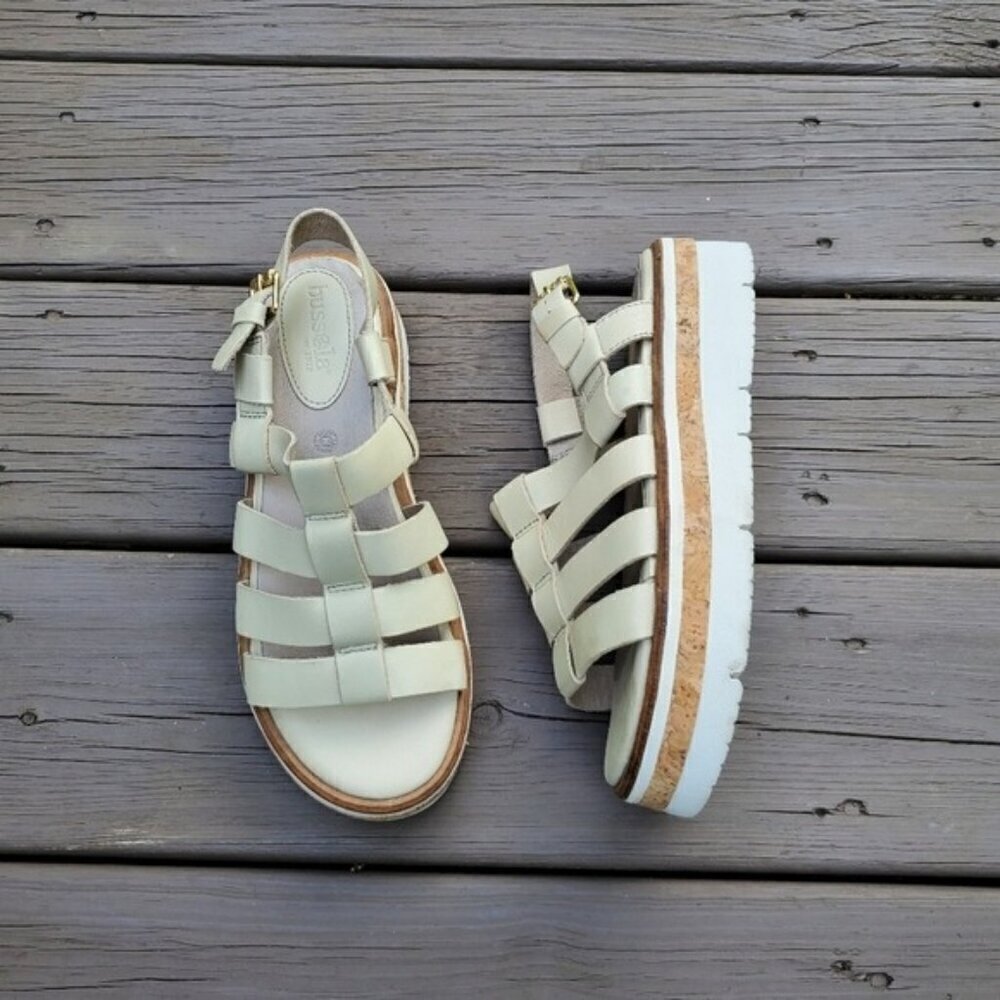 Anthropologie‎ Bussola Cream Leather Platform Gladiator Caged Jesus Sandals 40